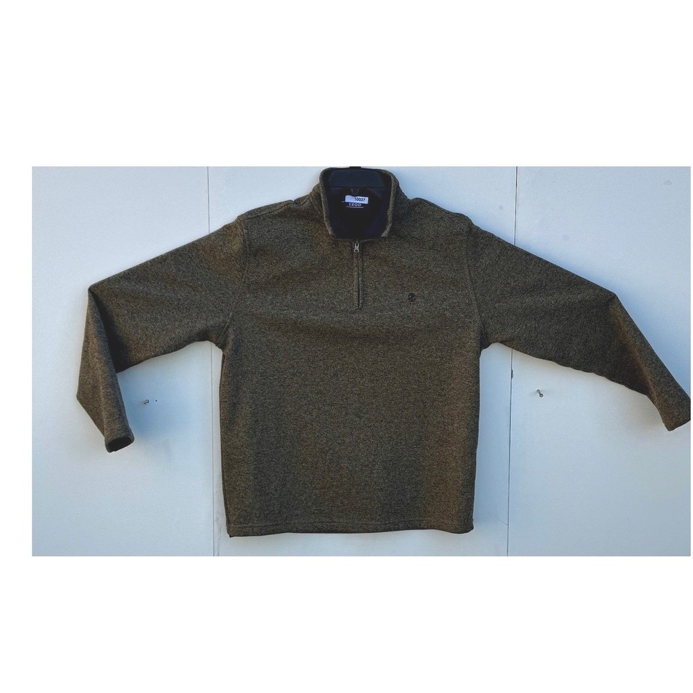 IZOD Mens Quarter Zip Pullover Sweater Brown Black Marled Fleece 45P3331 Medium